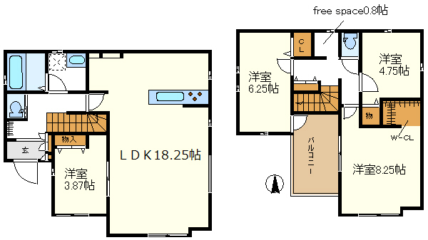 Ｗ－ＣＬと２階廊下にｆｒｅｅ　ｓｐａｃｅ付