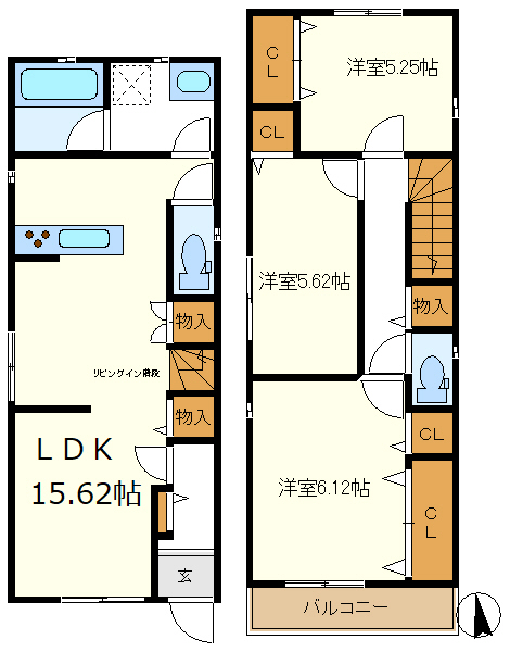 １号棟　縦に長ーいＬＤＫ広く見えますよ