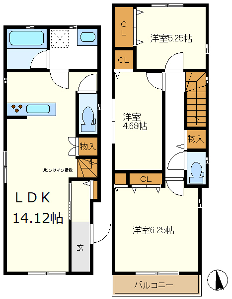 ２号棟　縦に長ーいＬＤＫ広く見えますよ