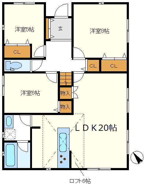 １号棟　ロフト付の平屋設計ですので階段無しです