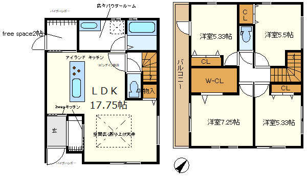 ４号棟　アイランドタイプキッチン　ぐるぐる回れますよ　広々パウダールーム