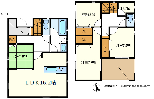 ８号棟　ＬＤＫに続き和室がありますよ　便利な奥行きのある屋根の掛かったバルコニー