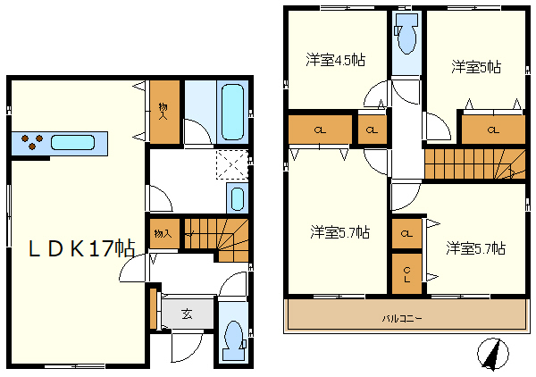 ２号棟　便利な玄関収納、リビング収納、広々パウダールーム