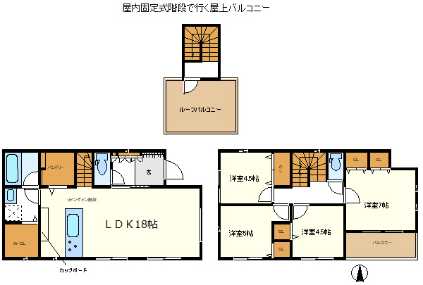 １号棟　玄関に上着掛けれるパイプハンガー、脱衣所横にFamilyＣＬやＬＤＫに大きなパンドリー