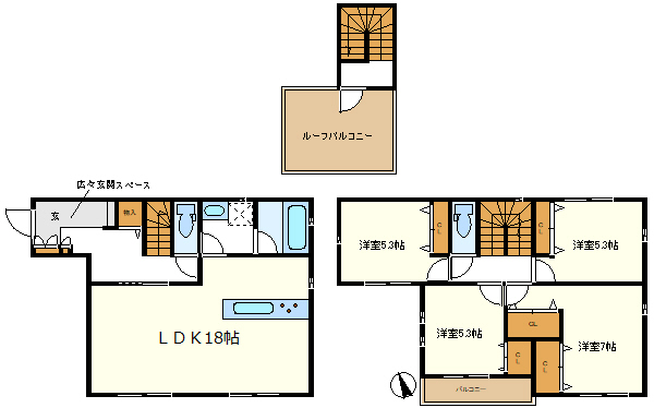 室内階段で行く太陽燦々の屋上ルーフバルコニー♪