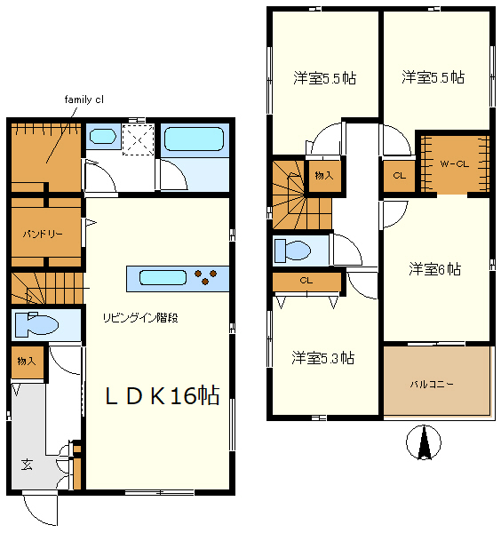 ２号棟　キッチン横に大きなパンドリーとパウダールームにｆａｍｉｌｙ　ＣＬ