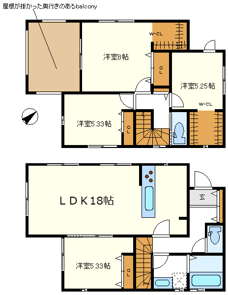 奥行きのある屋根の掛かったバルコニー♪