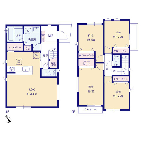 １号棟　キッチン裏パンドリー、Ｗバルコニー