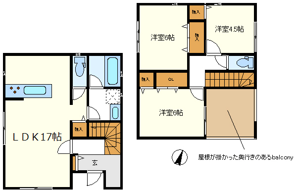 ６号棟　広々玄関スペース　奥行きのある屋根が掛かったバルコニー