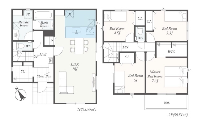 Ｗ－ＣＬ付　広めのパウダールーム