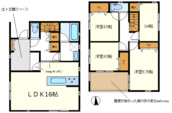 ３号棟　奥行きのある屋根が掛かったバルコニー