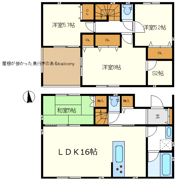 ６号棟　奥行きのある屋根が掛かったバルコニー