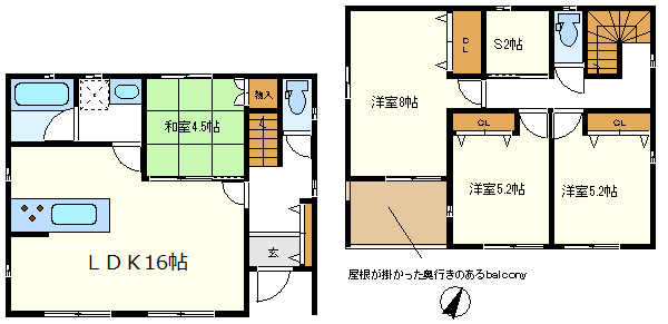 １号棟　奥行きのある屋根が掛かったバルコニー