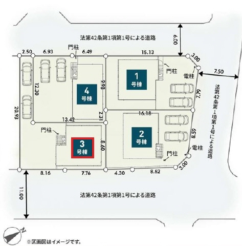 区画３　１１ｍ道路側からは入れません